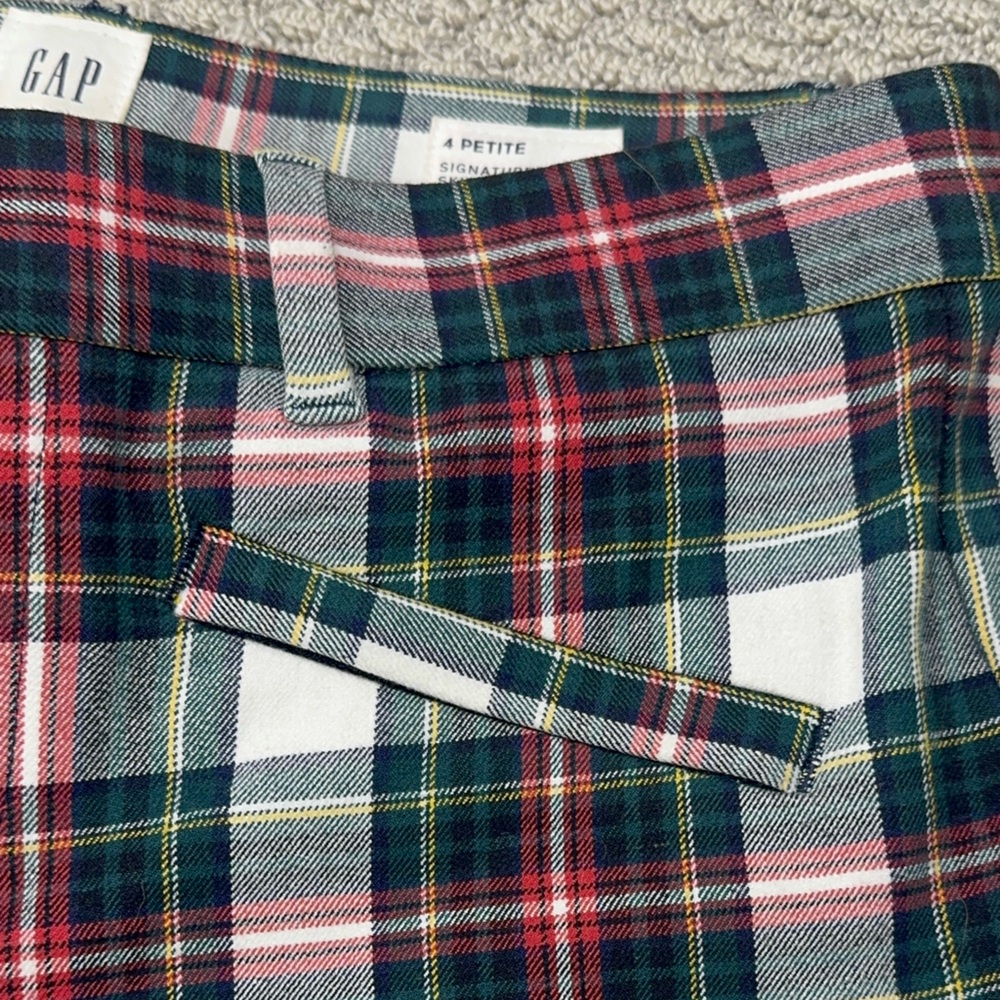 Gap Plaid Signature Skinny Ankle Trouser Pant Size 4 petite red green cream - Picture 4 of 5